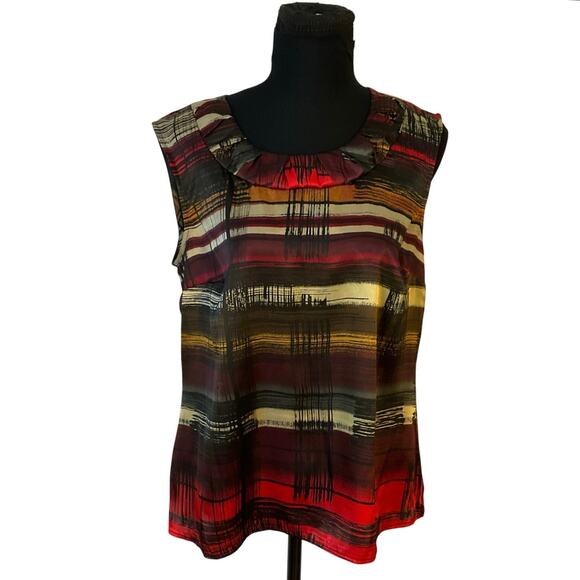 Kasper Sleeveless Blouse Size L Multicolor Striped Ruffle Neck Satin Top - Picture 1 of 8